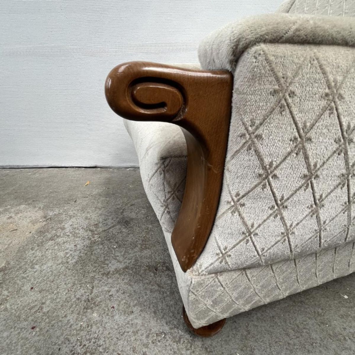 Vintage Fauteuil Met Houten Details, Velour - Ruitjespatroon image 3