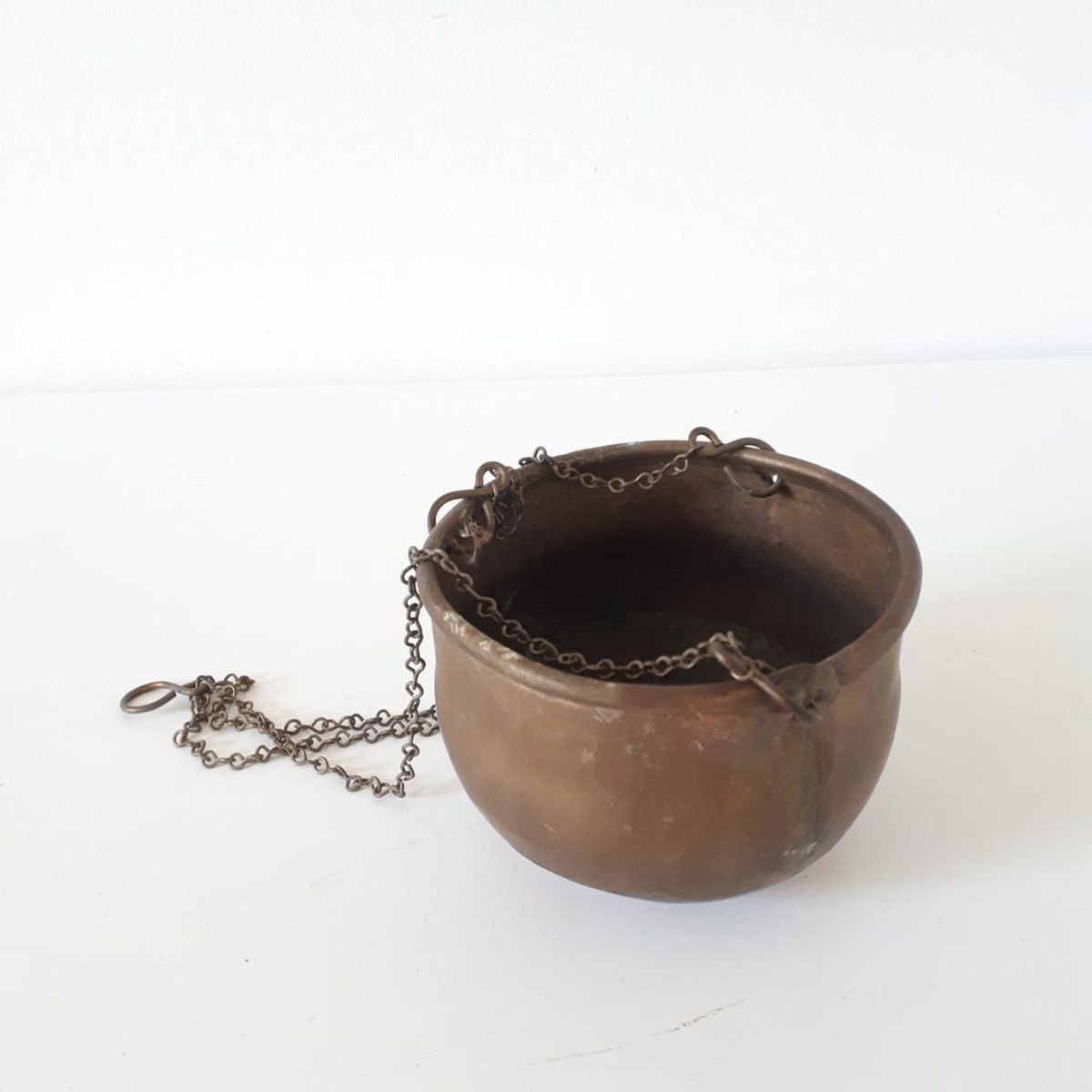 * Antieke Koperen Hangpotje Voor Hangplant Hangpot Pot image 3