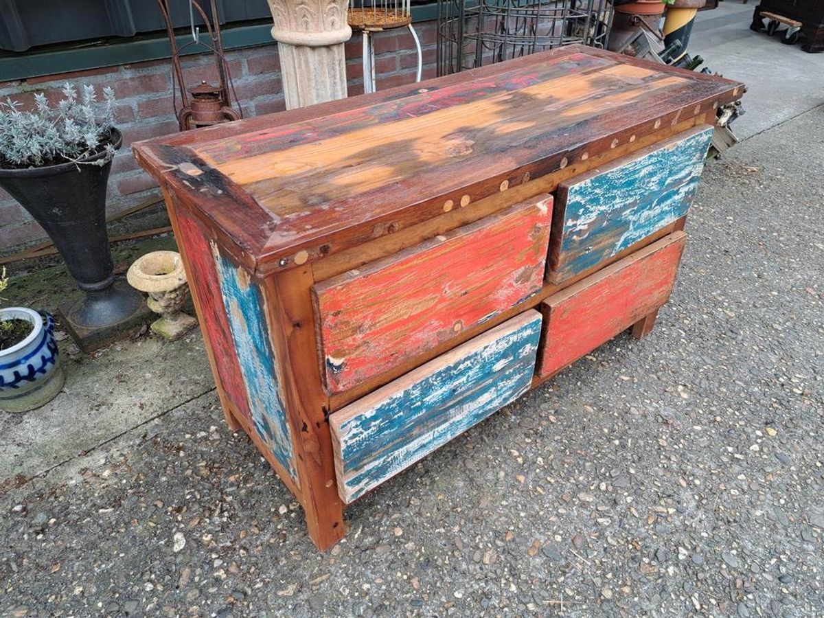 Kleurrijk Tv Meubel, Sidetable, Console Gemaakt Van Sloophou image 3