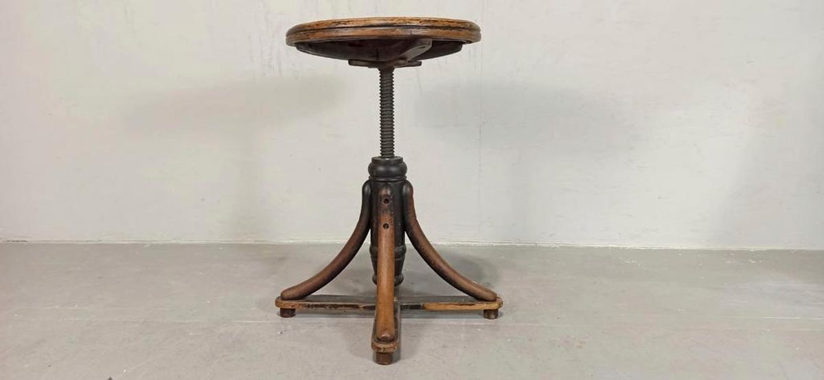 Antieke Bentwood Swivel Pianokruk Krukje image 10