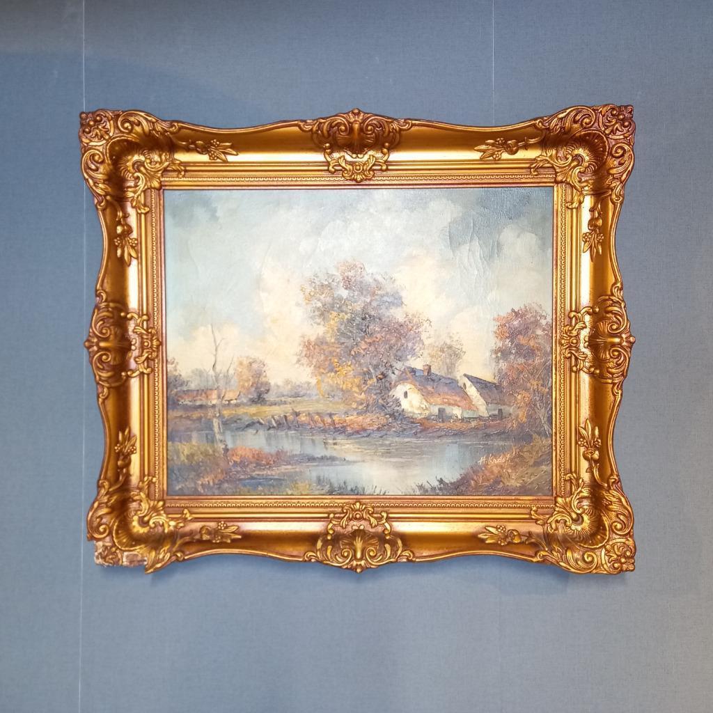 Vintage Waterrijk Landschap Met Boerderij In Lodewijk Xvi L image 2