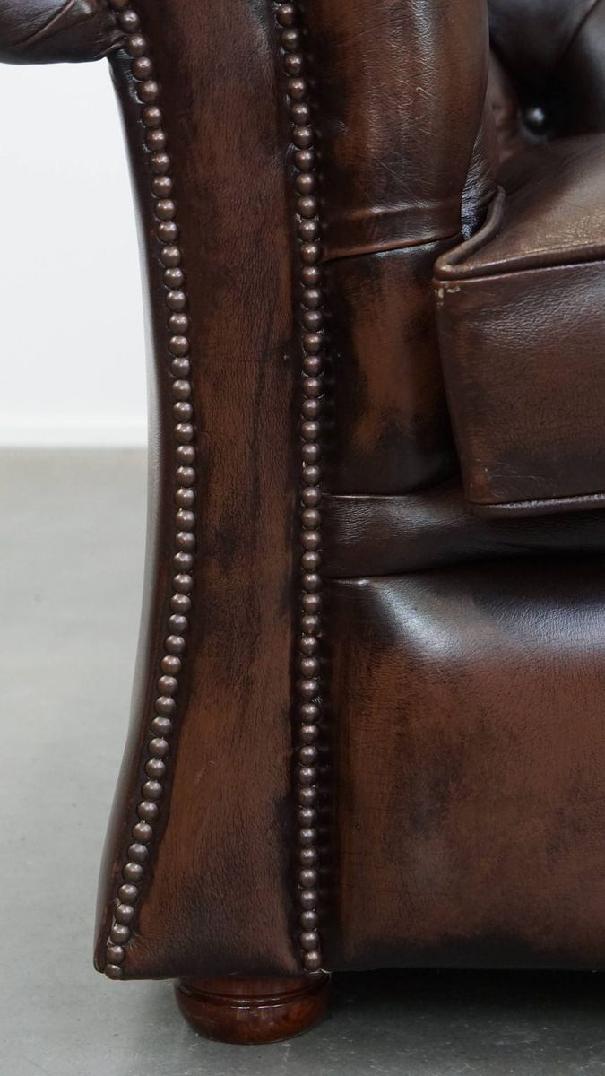 Luxe En Charmante 3-zits Rundleren Chesterfield Bank In Engelse Stijl image 13