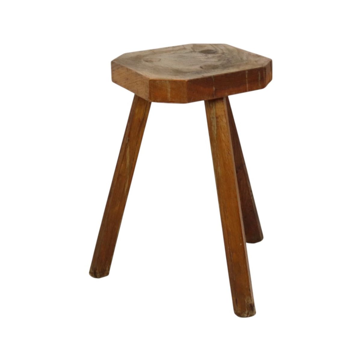 Antieke Houten Driepoot Kruk Melkkruk Eik Begin 20ste Eeuw Brutalisme image 5