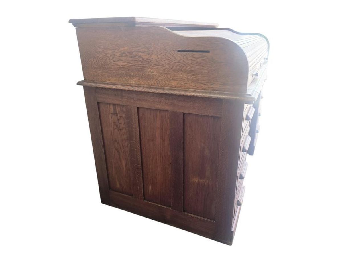 Vintage Houten Amerikaanse Bureau Met Rolluik Deur image 12