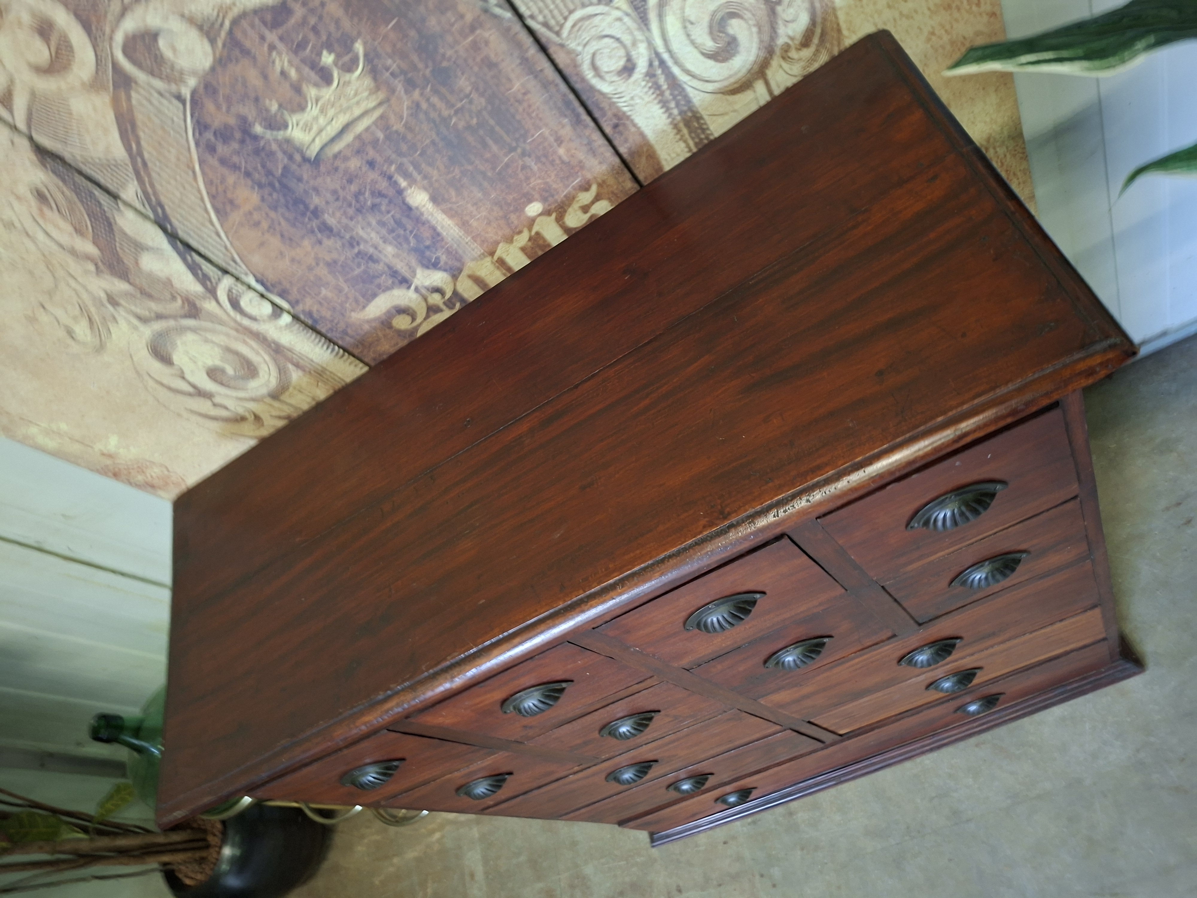 Antieke Geleefde Mahoniehouten Ladenkast, Apothekerskast Archiefkast Afm. 90x37cm En 103cm Hoog. image 5
