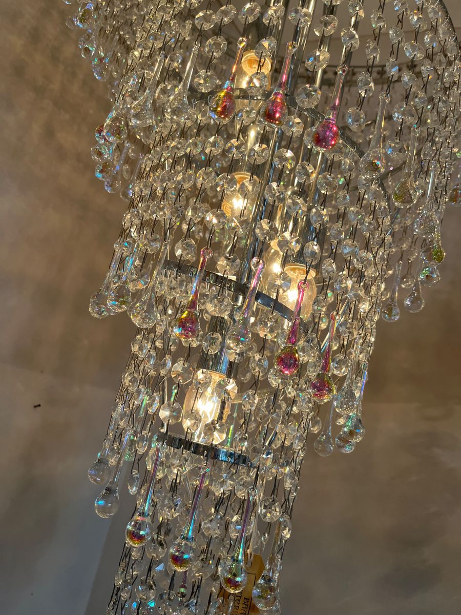 Xxl Vintage Opaline Teardrop Kroonluchter Pegels Kristal Hanglamp image 13