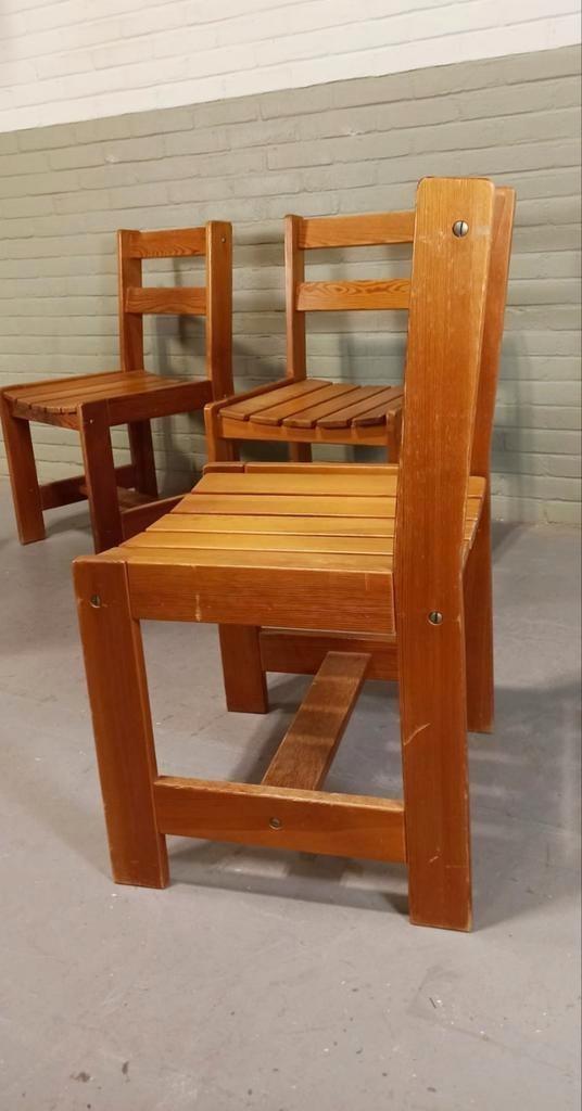 Set Van 4 Vintage Massief Grenen Eetkamerstoelen image 4