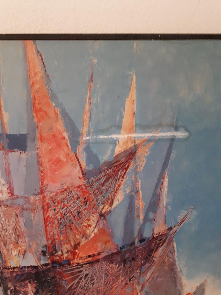 Rene Margotton 70's Vintage Print Op Hout Retro Schilderij image 3