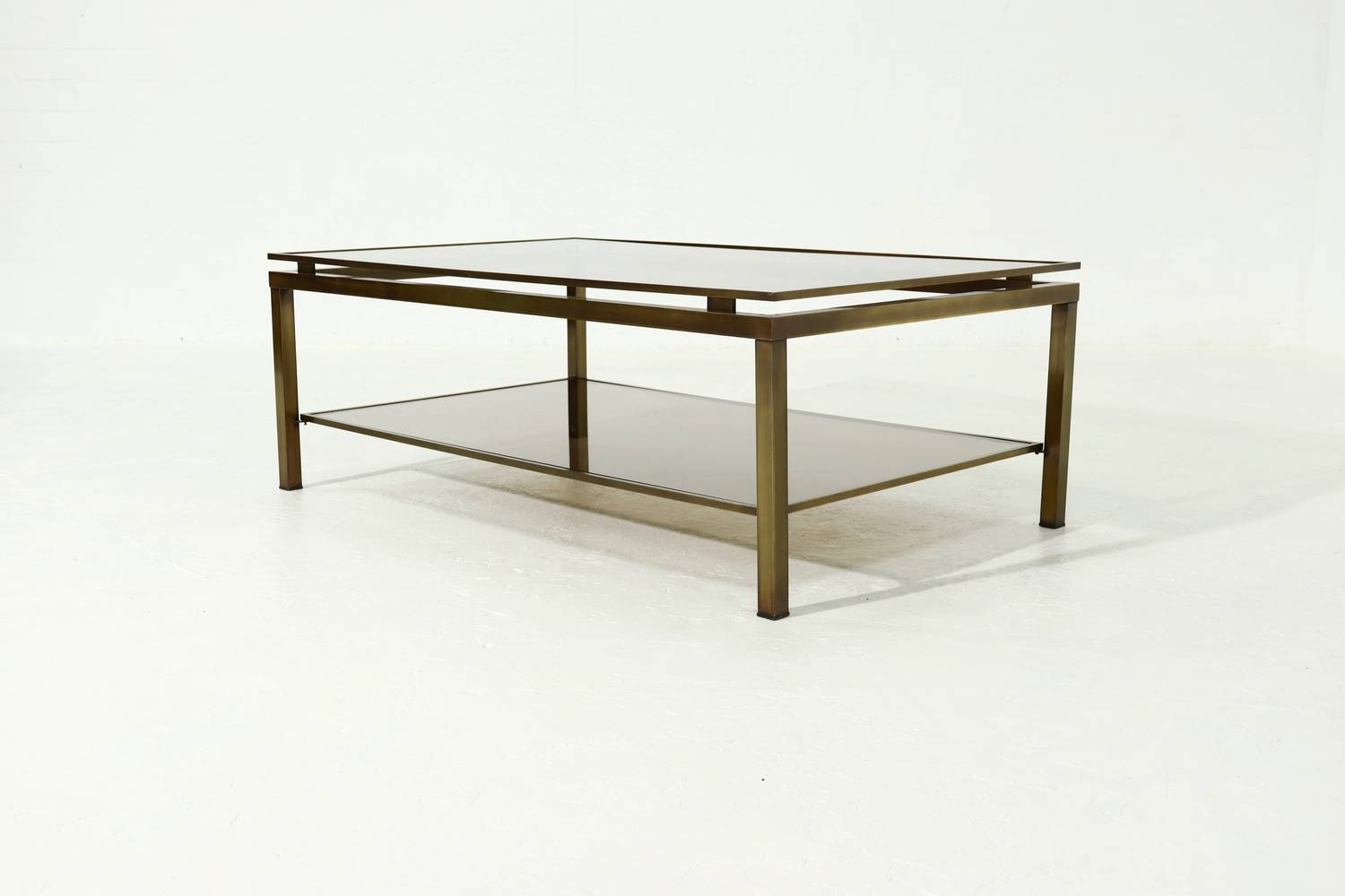 Two Tier Brass And Smoked Glass Coffee Table 1970s image 9