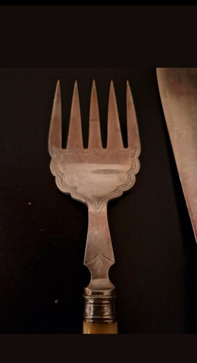 Antiek Walker And Hall Groot Vis Serveerset, Zilver Gemerkt image 2