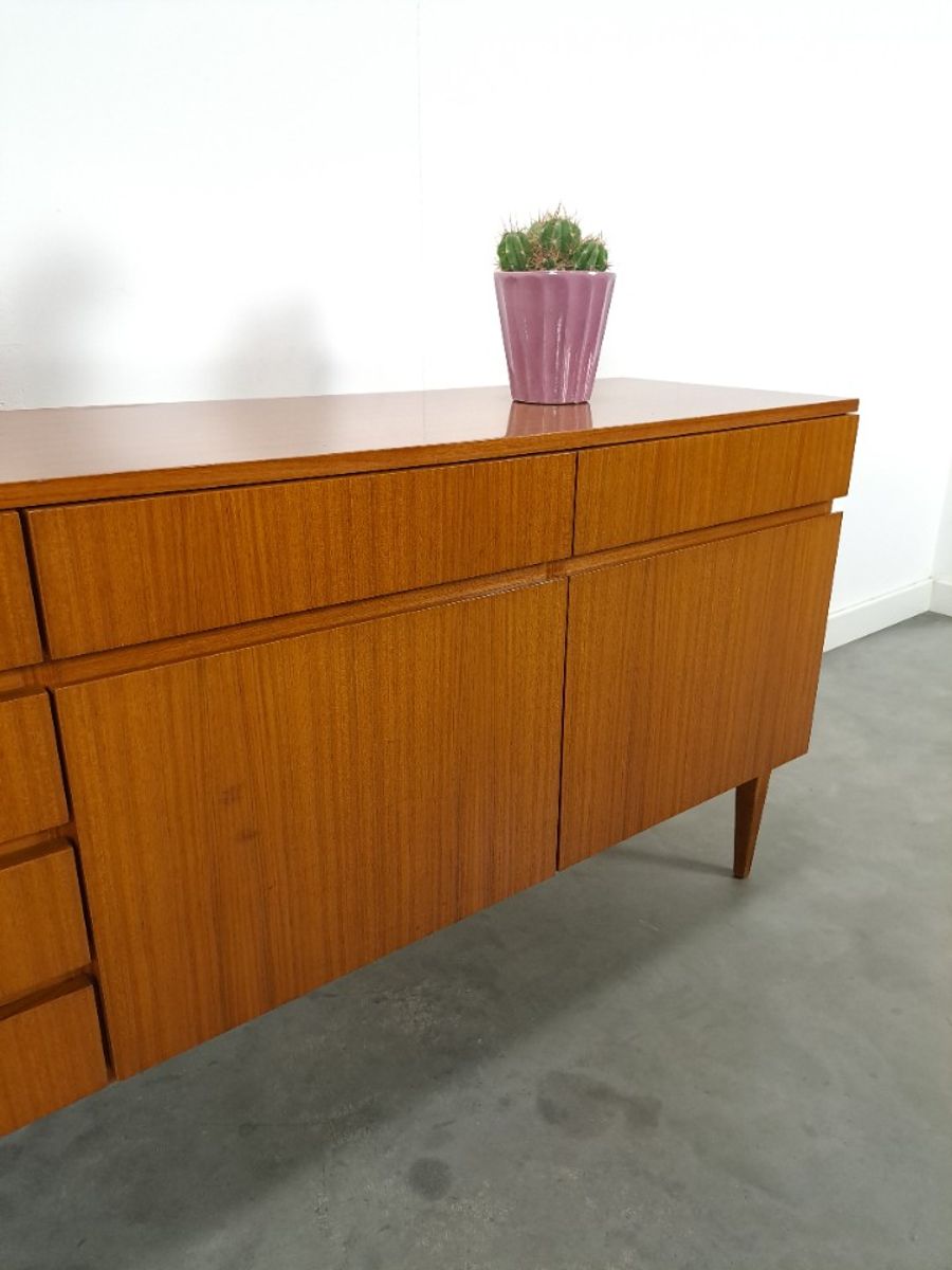 Teak Fineer Dressoir Barkast Met Lades En Klepdeuren image 13