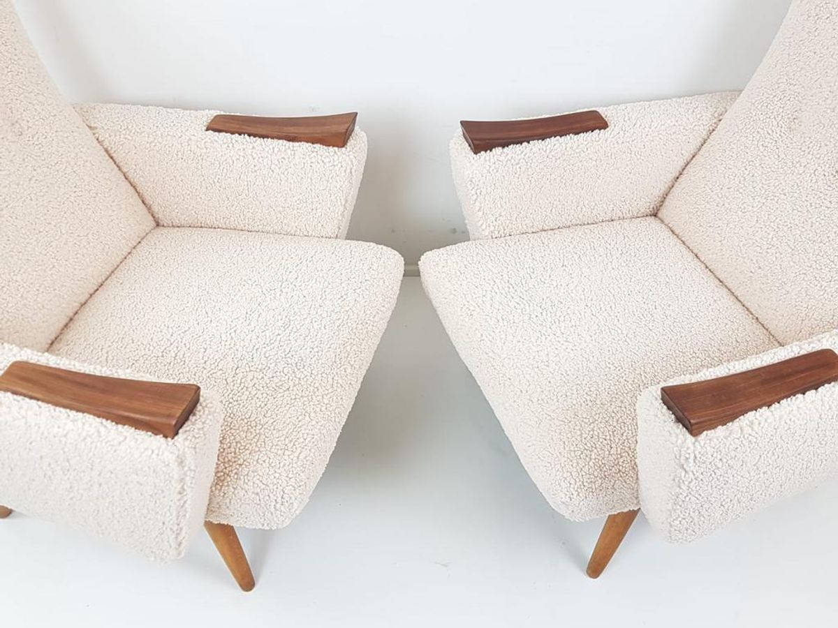 2 Vintage Fauteuils Nieuw Gestoffeerd Teddy Teak Hout image 3