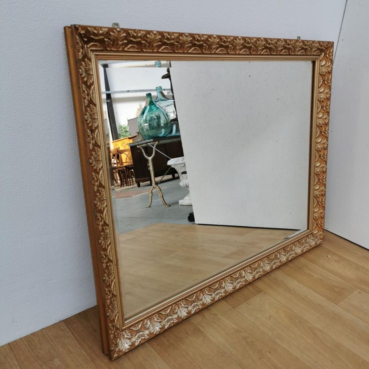 Grote Vintage Goudkleurige Hollywood Chic Schouwspiegel Spiegel Facet Geslepen image 2