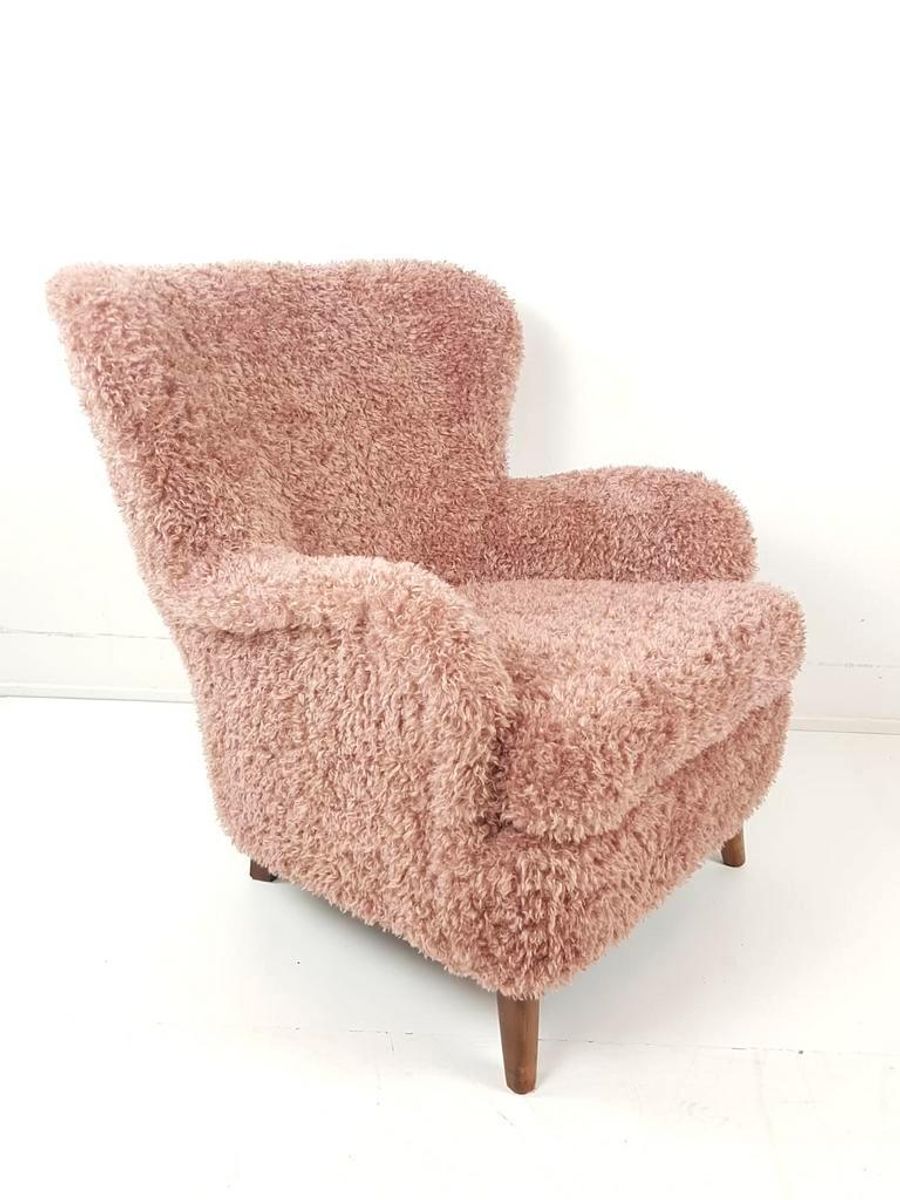 Vintage Fauteuil Nieuw Gestoffeerd Roze Doodle image 5