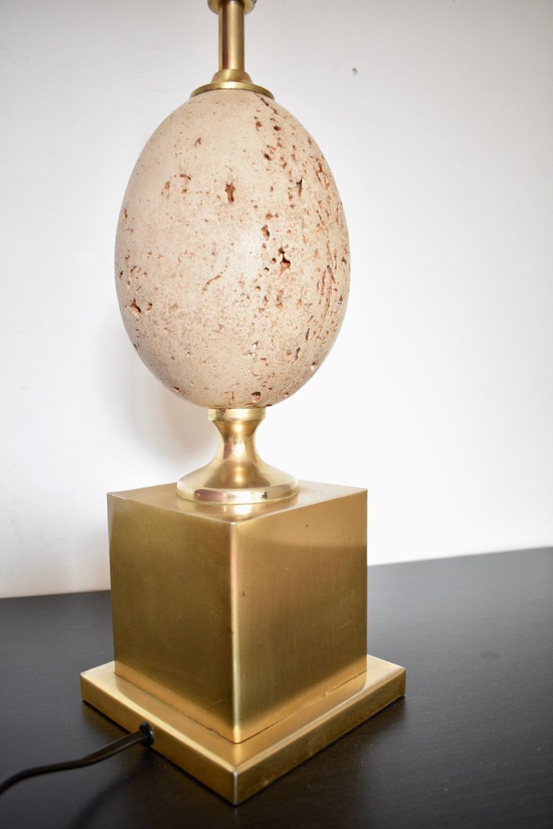 Jaren ’60 Lamp Met Struisvogelei Van Travertin | Mid Century image 3