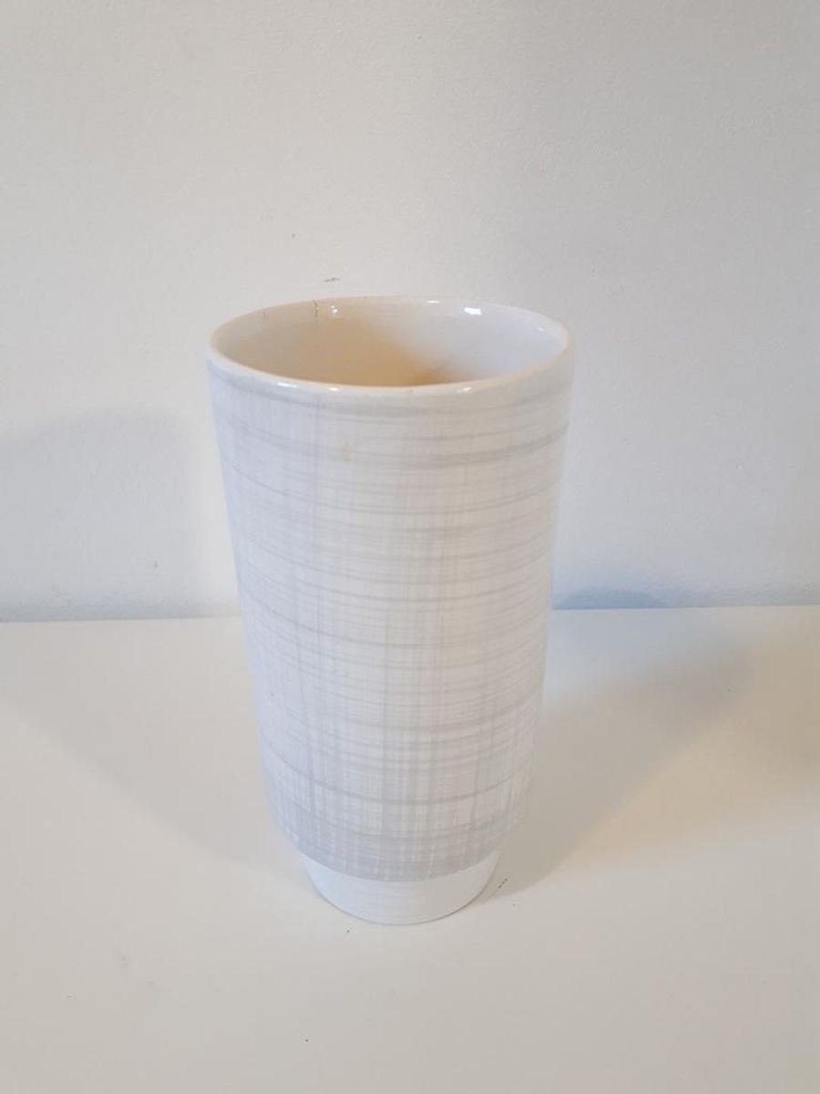 50's Vintage Bloempot Hoge Grijs Witte Retro Pot image 3