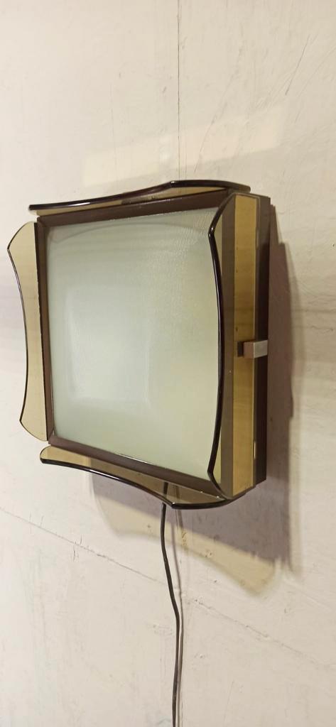 Vintage Italiaans Gerookt Glas Plafondlamp / Wandlamp image 12