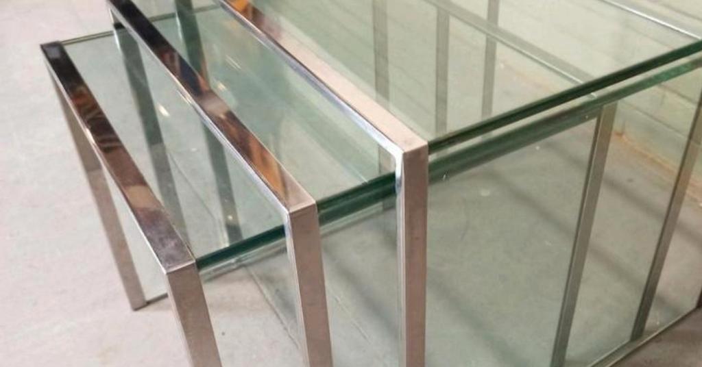 Vintage Glas En Chrome Mimiset Nesting Tables Bijzettafels image 4
