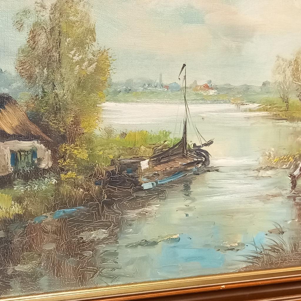 Antiek Xl Olieverf Schilderij Op Linnen image 6