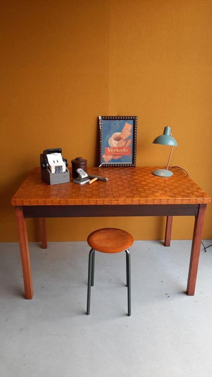 Vintage Kruk Met Patchwork Lederen Bekleding, Rond Krukje image 16