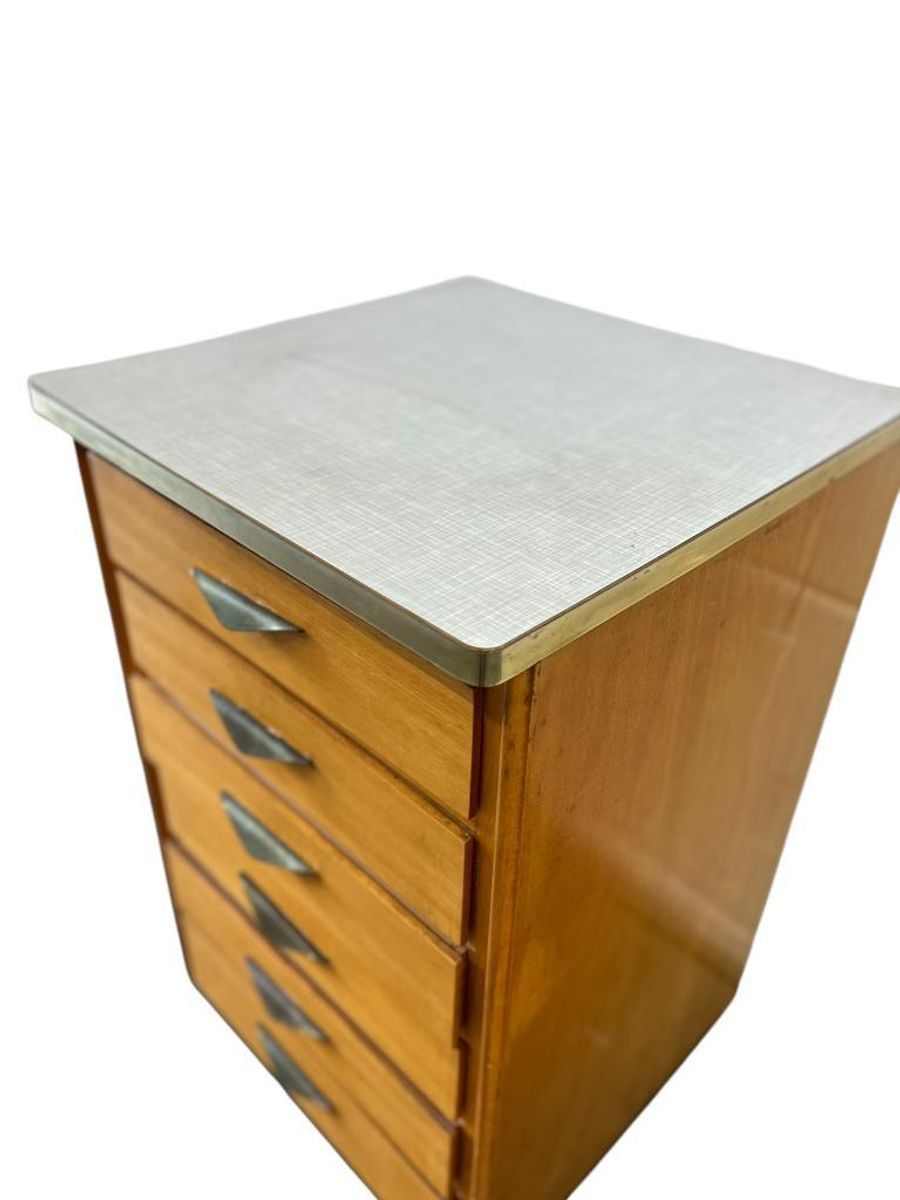 Vintage Mini Houten Ladekast Met Formica Blad image 2