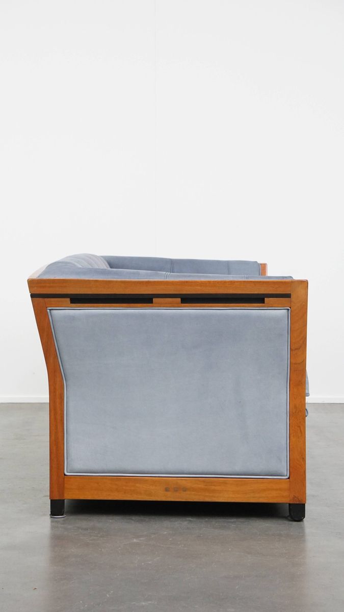 Geweldige Schuitema Art Deco Design Bank Met Mooie Blauwe Nubuck Lederen Bekleding image 2