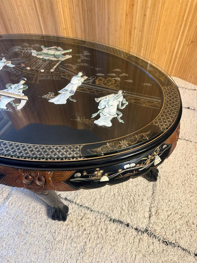 Chinese Salontafel Met Houtsnijwerk Incl 6 Krukjes image 14