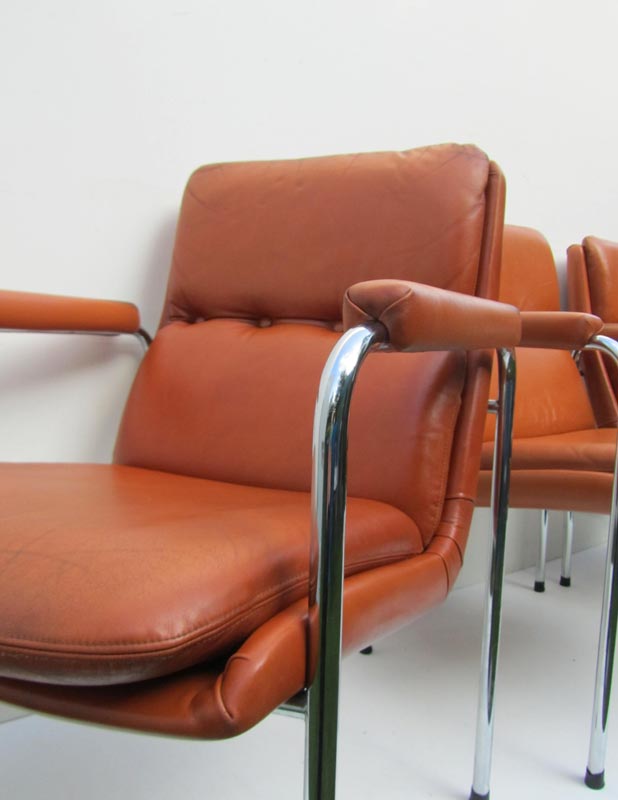 4 Vintage Cognac Leren Lounge Stoelen Artifort Geoffrey Harcourt image 12