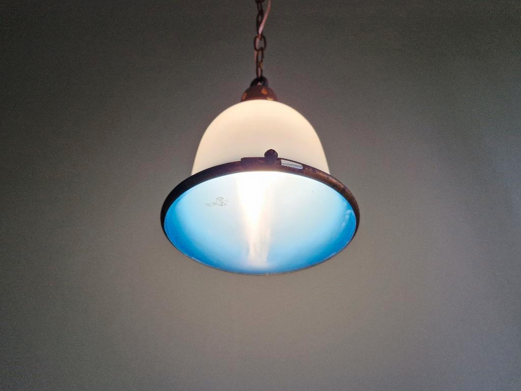 Bauhaus-hanglamp In Opaline En Blauw Gesatineerd Glas, 1920 image 7