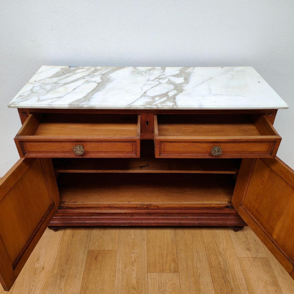 Vintage Antiek Dressoir Commode Ladekast Badkamermeubel Met Marmer Blad 707 image 4