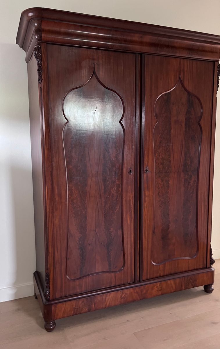 Demontabele Antiek Mahonie Hang/ Leg Kledingkast Met Binnenlades, 175 Cm Breedste Punt image 2