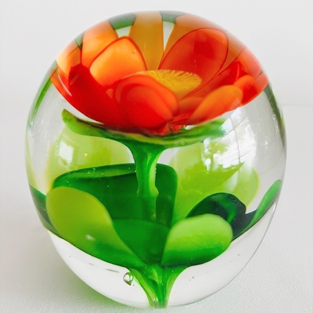 Vintage Murano Glas Presse Papier Oranje Bloem 1970’s image 5