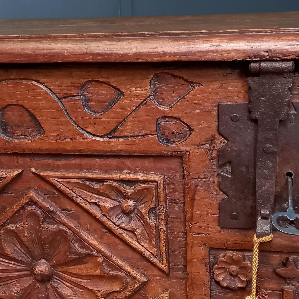Grote Spaanse Antieke Kastanjehouten Primitieve Kist image 11