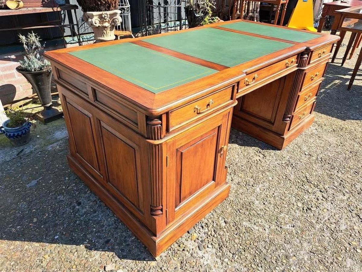 Klassieke Engelse Schrijftafel, Bureau, Partnerdesk, Met Led image 4