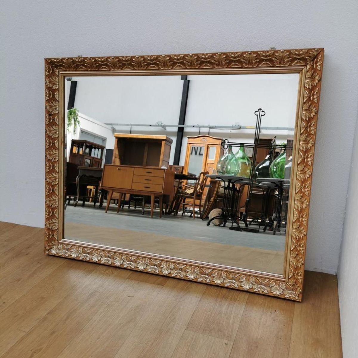 Grote Vintage Goudkleurige Hollywood Chic Schouwspiegel Spiegel Facet Geslepen image 5