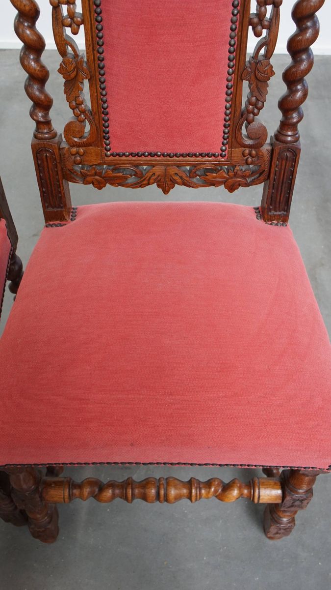 Majestueuze Antieke Set Van 2 Hollandse Eetkamerstoelen Met Mooi Houtsnijwerk image 6