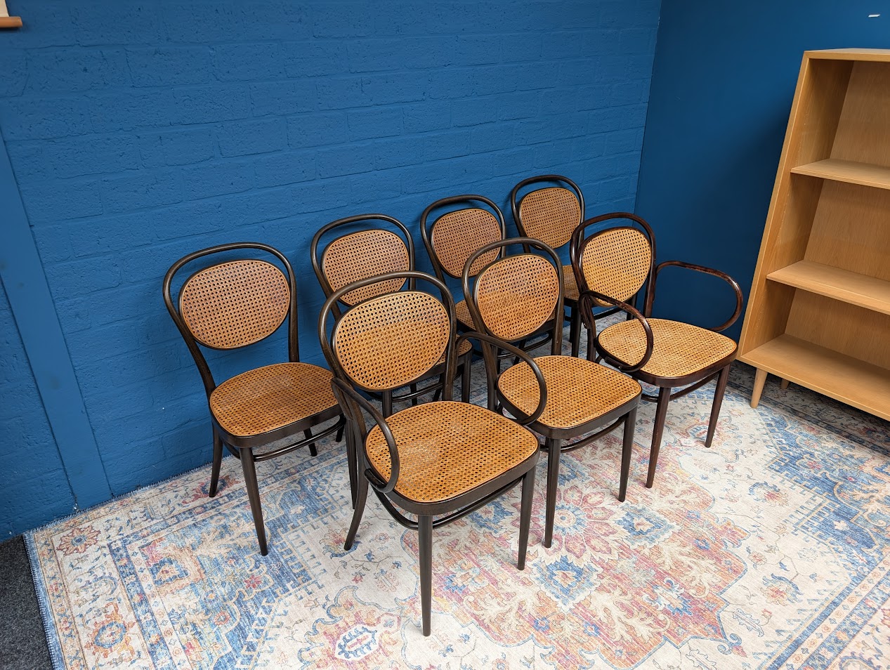 7x Vintage Rotan Stoelen, Model 215r, Thonet image 4