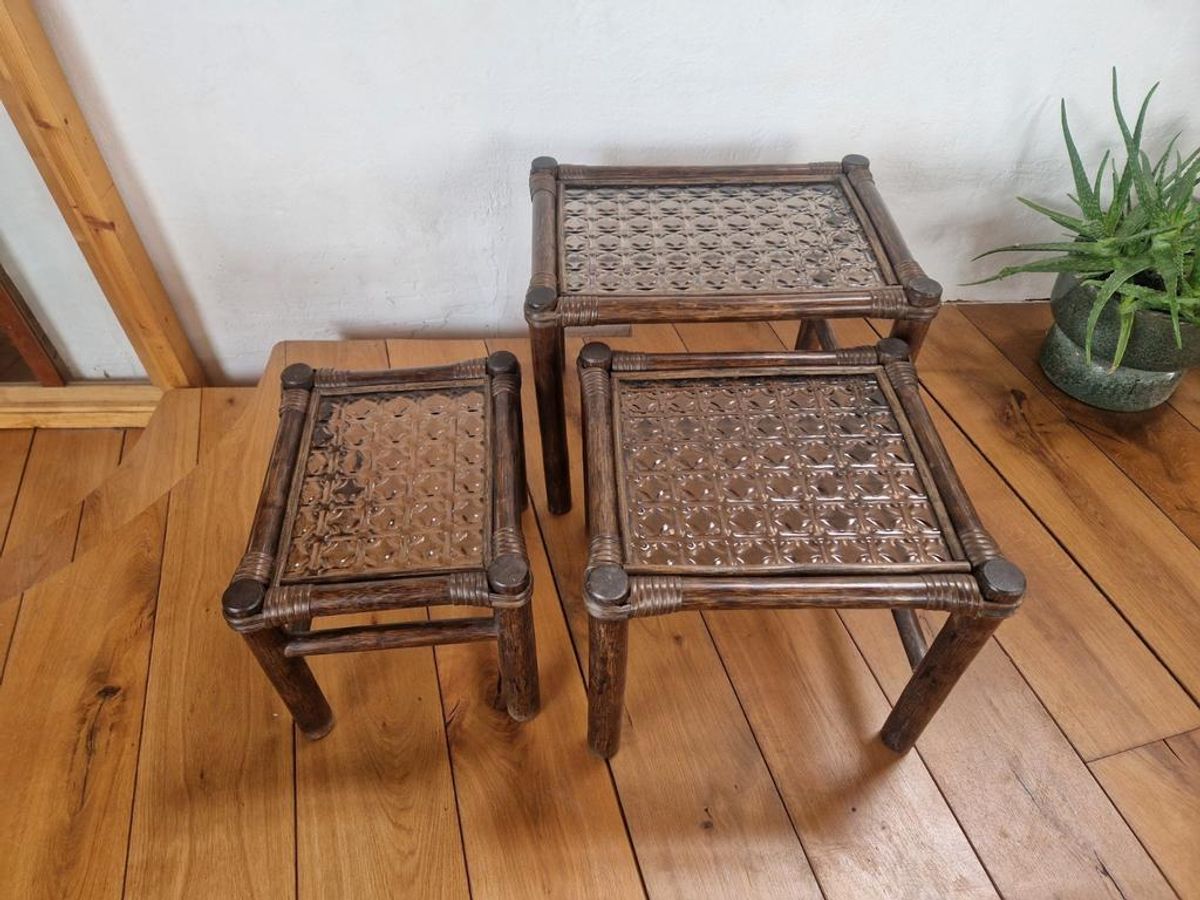 Vintage Manou Bamboe Nest Tafeltjes Mimi Set Jaren 70. image 4