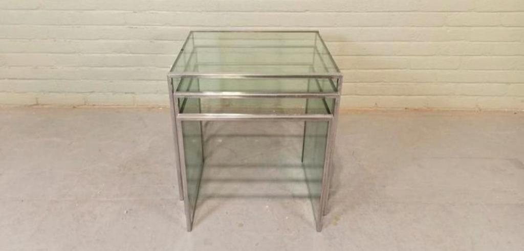 Vintage Glas En Chrome Mimiset Nesting Tables Bijzettafels image 11
