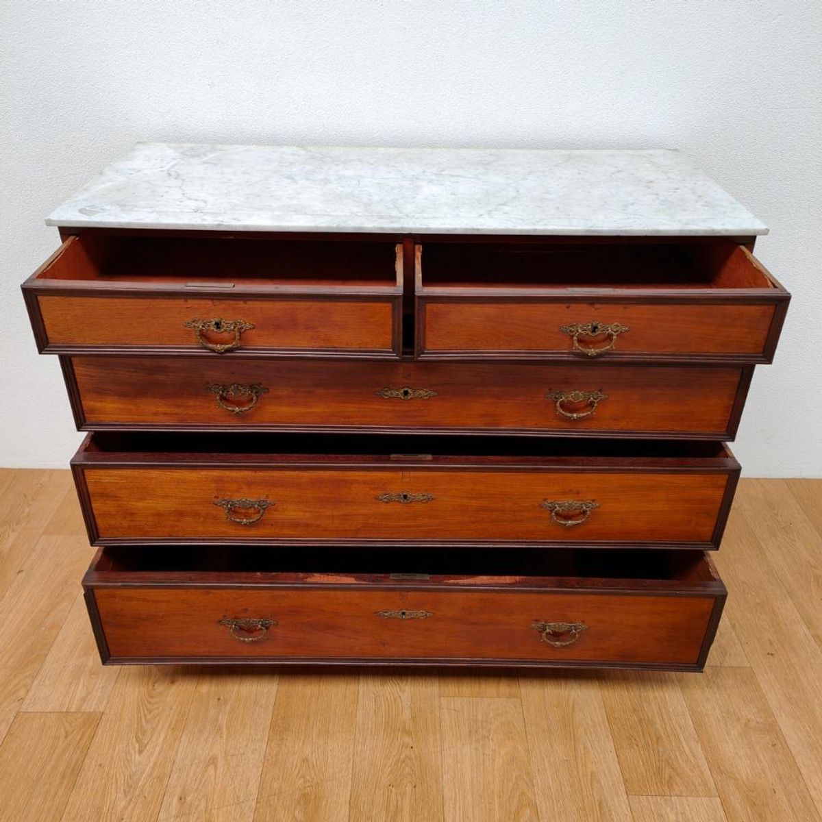 Vintage Antiek Dressoir Commode Ladekast Badkamermeubel Met Marmer Blad 704 image 3