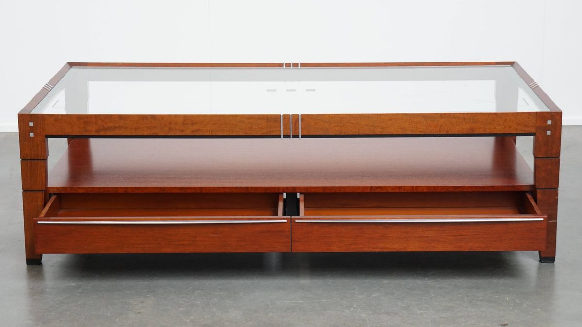 Prachtige Art Deco Salontafel Van Schuitema Uit De Decoforma Serie Met Een Glazen Blad En 4 Lades image 5