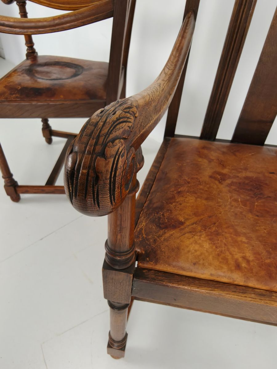 Paar F. Parker & Son Eikenhouten Fauteuils – 19e-eeuws Engels image 10