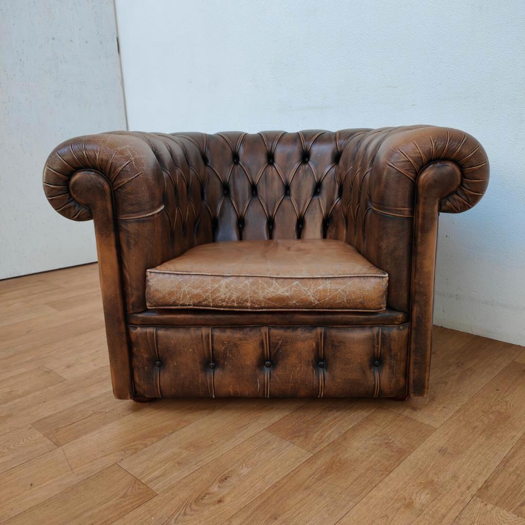 Vintage Leren Chesterfield Stijl Fauteuil, Stoel image 4