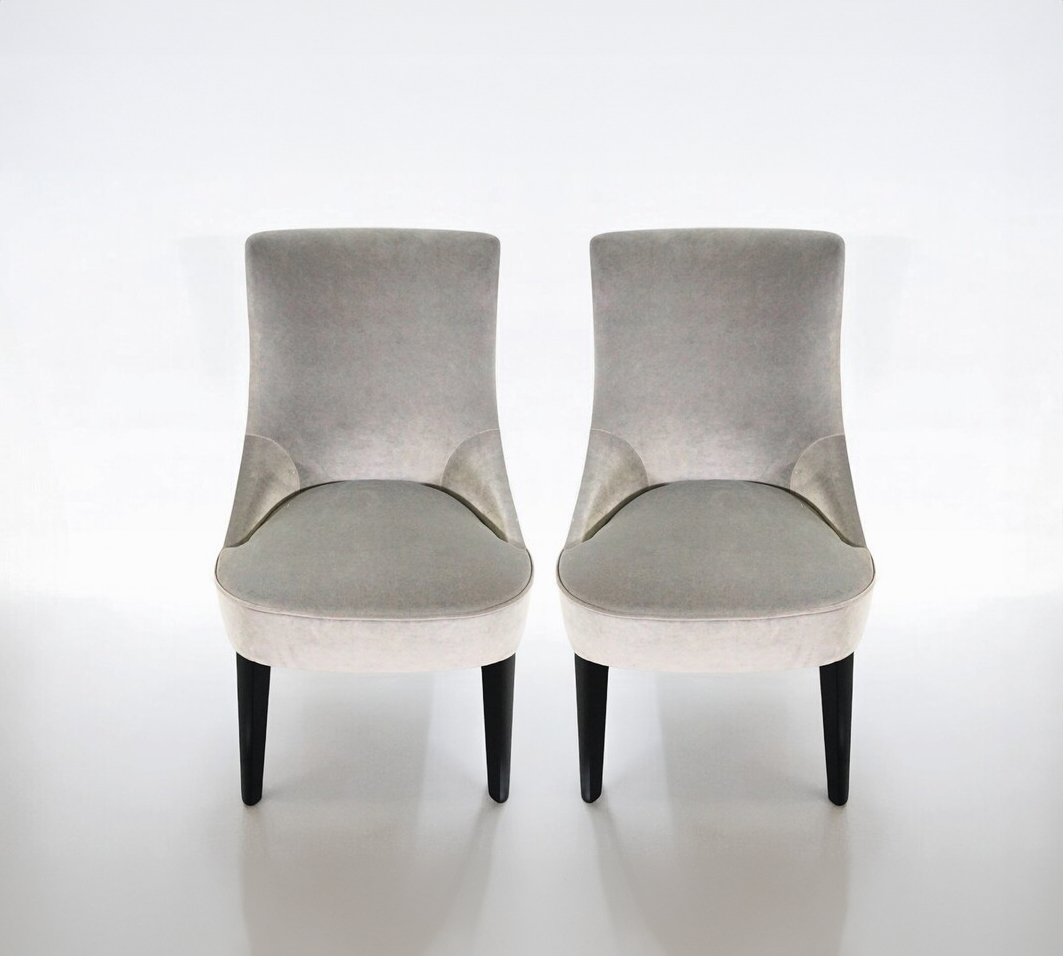 2x Eetkamerstoel Hout Fluweel Grijs Zilver image 2