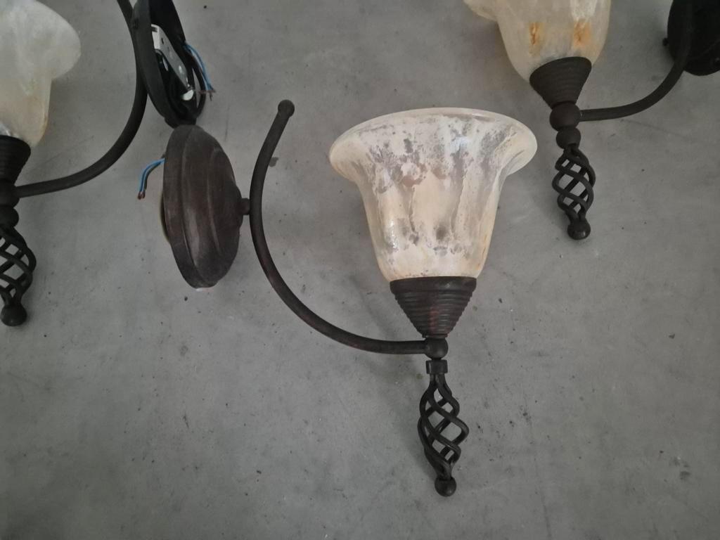 3 Vintage Wandlampen Met Gemarmerd Glas image 6
