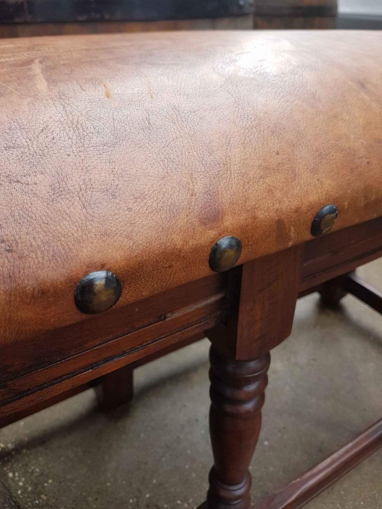 Toffe Antieke Bank Met Lederen Top, Bekleding. image 6