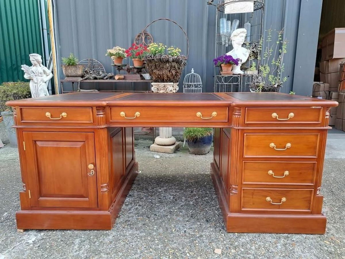 Klassieke Engelse Schrijftafel, Bureau, Partnerdesk, Met Led image 2