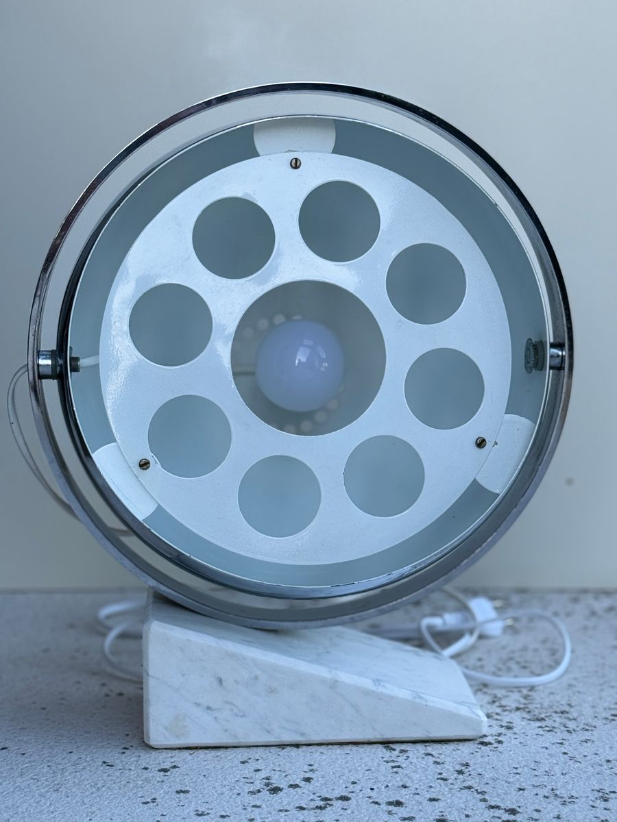 Vintage Space Age Tafellamp Met Marmeren Voet En Draaibare Verchroomde Metalen Kap image 8