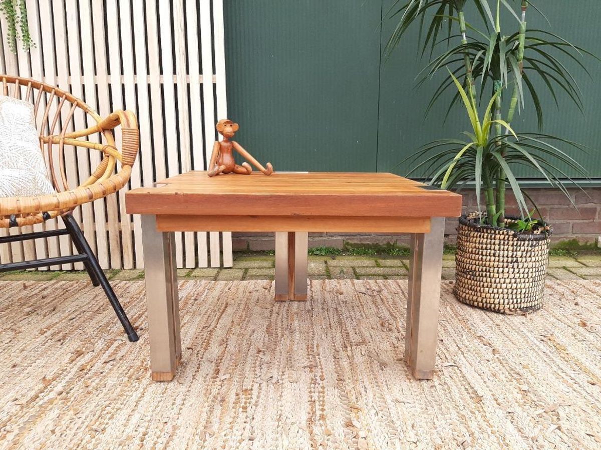 Teakhouten Bijzettafel 60 X 60 Plantentafel Salontafel image 4