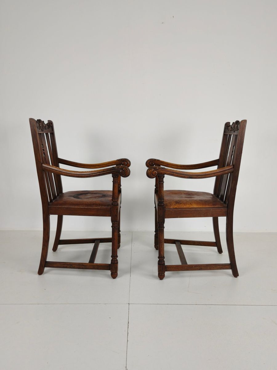 Paar F. Parker & Son Eikenhouten Fauteuils – 19e-eeuws Engels image 11